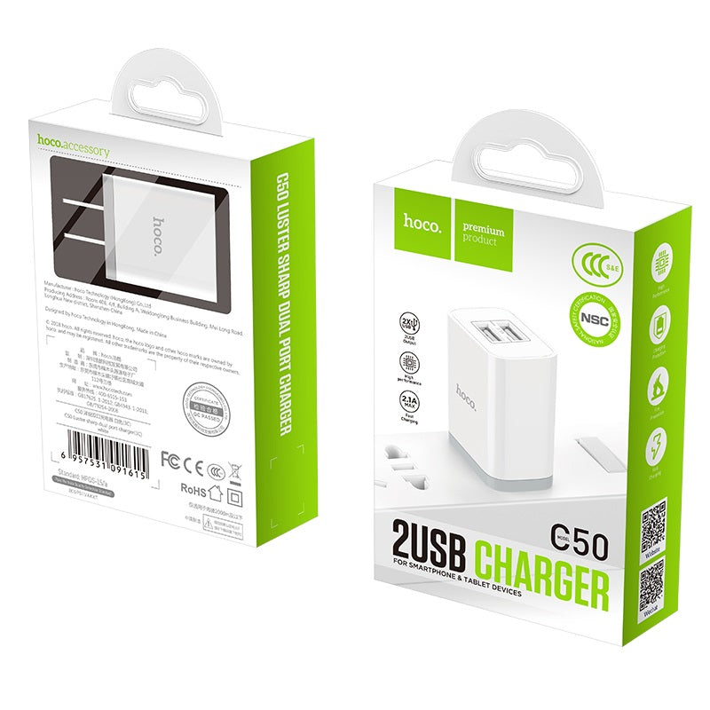 Wall charger “C50 Luster sharp” dual port set with cable