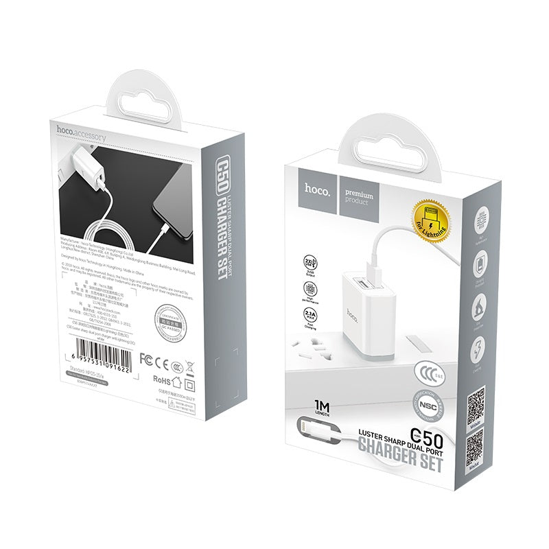 Wall charger “C50 Luster sharp” dual port set with cable