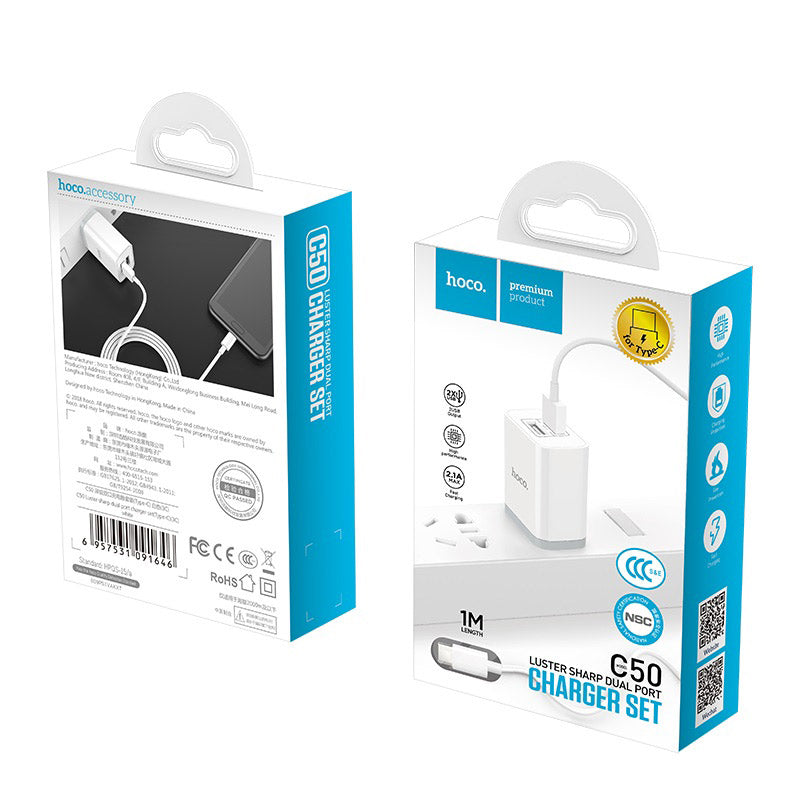 Wall charger “C50 Luster sharp” dual port set with cable