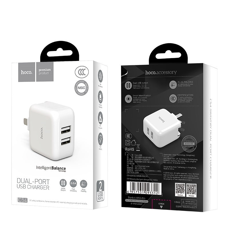 Wall charger “C54 Bravery” dual USB ports 3C