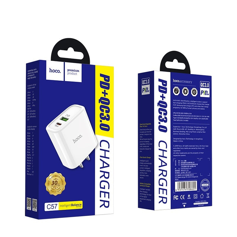 Wall charger “C57 Speed charger” USB QC3.0 & Type-C PD set with cable US