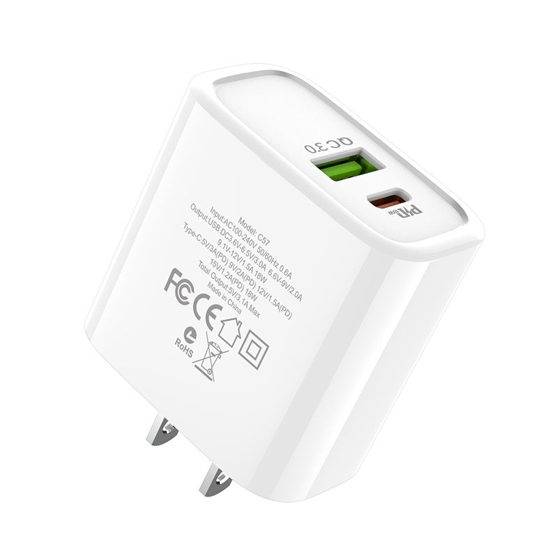 Wall charger “C57 Speed charger” USB QC3.0 & Type-C PD set with cable US