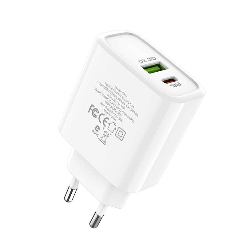Wall charger “C57A Speed charger”USB QC3.0 & Type-C PD set with cable EU