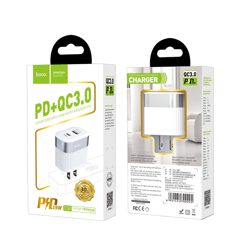 Wall charger “C58 Prominent” USB QC3.0 & Type-C PD US