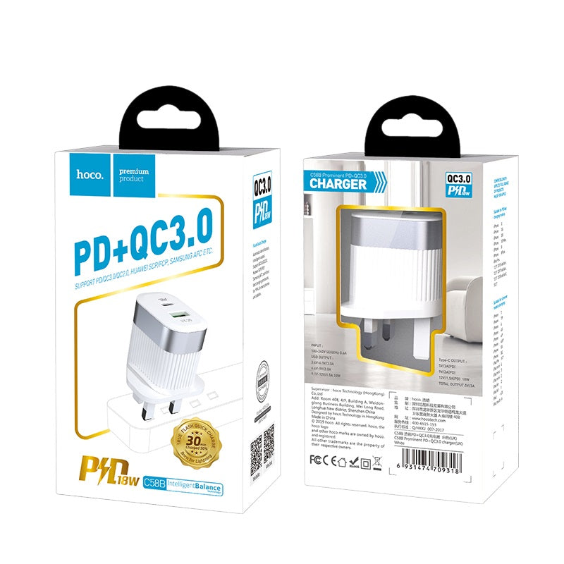 Wall charger “C58B Prominent” USB QC3.0 & Type-C PD UK