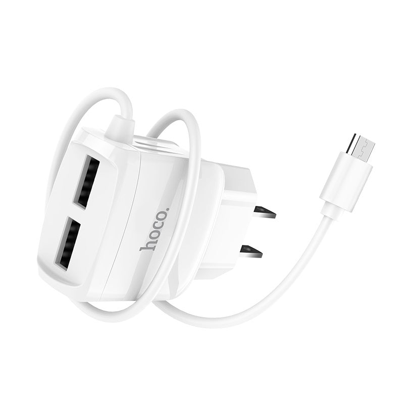 Wall charger “C59 Mega joy” dual USB port US with built-in wire