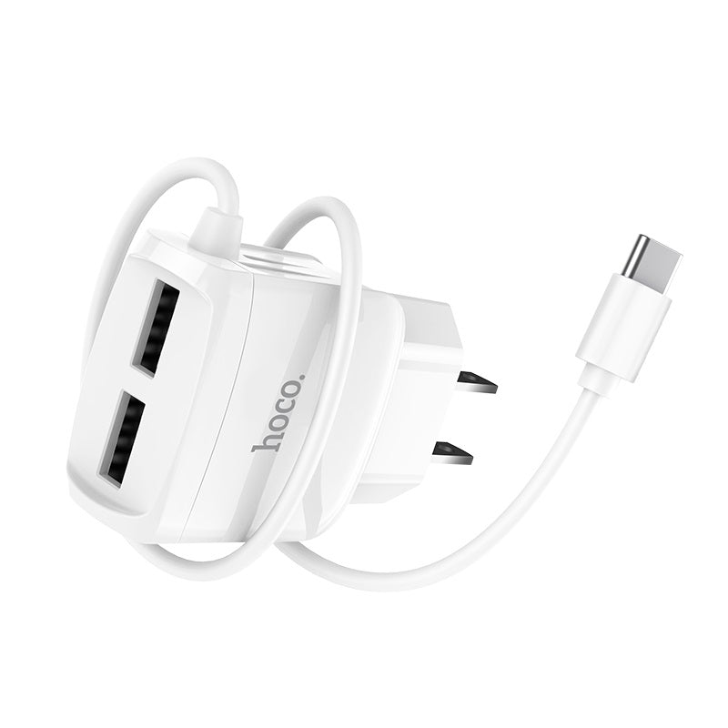 Wall charger “C59 Mega joy” dual USB port US with built-in wire