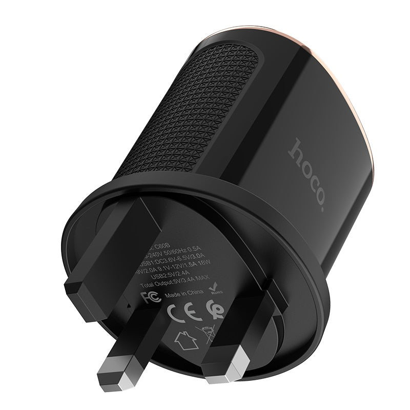 Wall charger “C60B Prestige” UK plug dual USB QC3.0