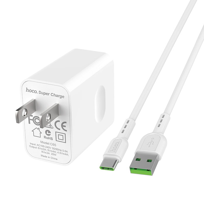 Wall charger “C65 Warwick” single USB port US set with cable