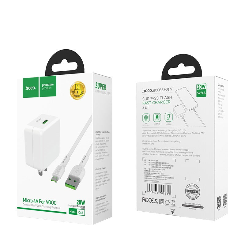 Wall charger “C66 Surpass” single USB port US set with cable