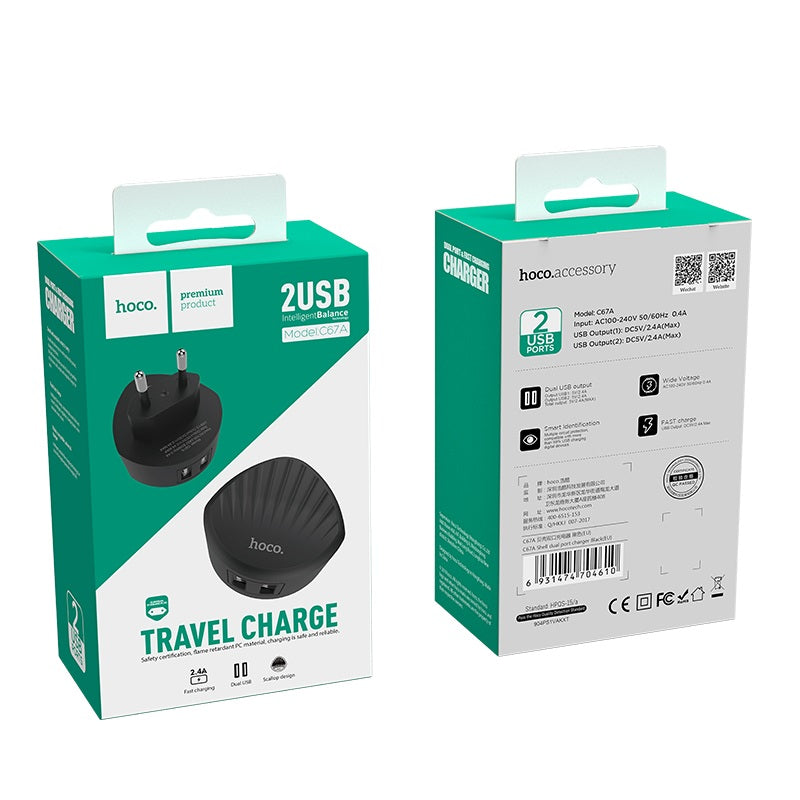 Wall charger “C67A Shell” dual USB port EU