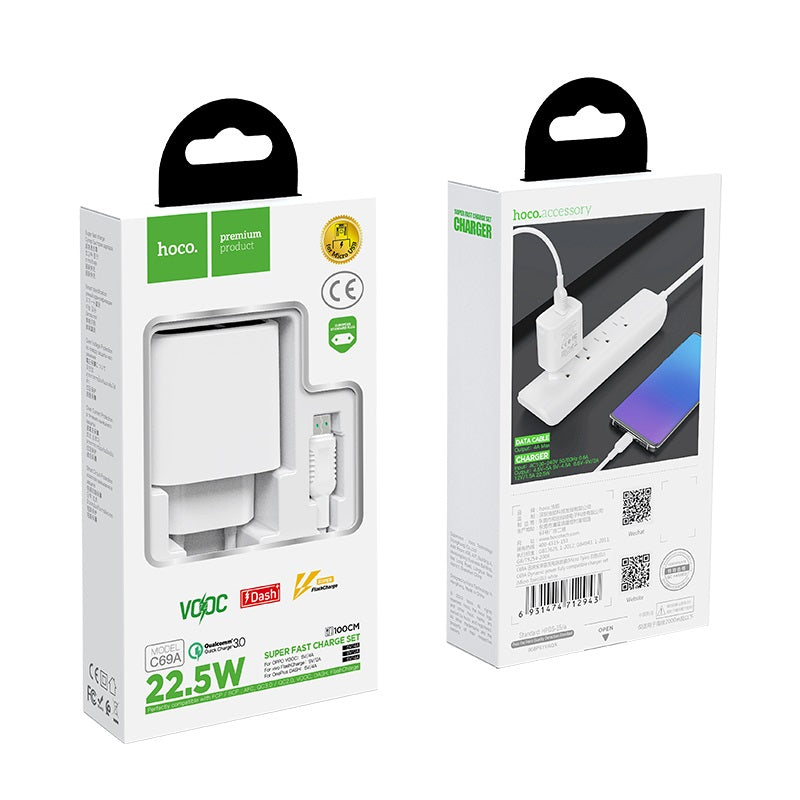 Wall charger “C69A Dynamic power” EU plug single USB QC3.0 set with cable
