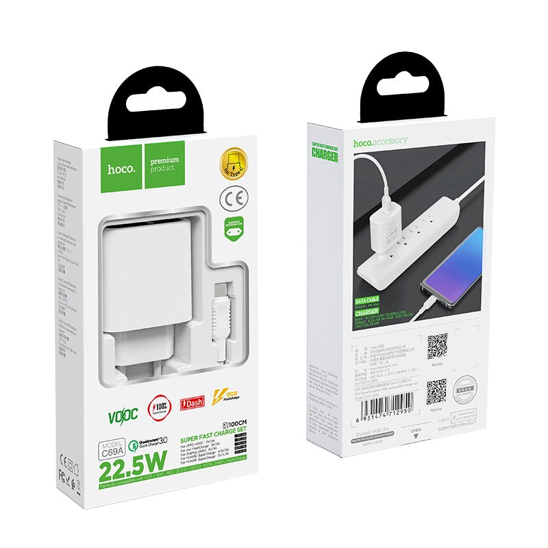 Wall charger “C69A Dynamic power” EU plug single USB QC3.0 set with cable