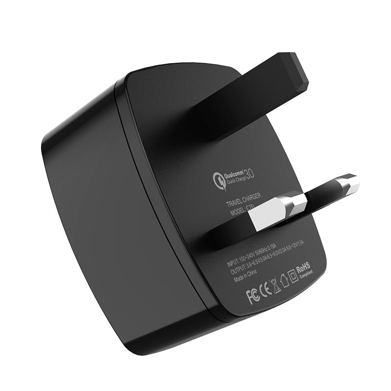 Wall charger “C70B Cutting-edge” single port QC3.0  UK set with cable