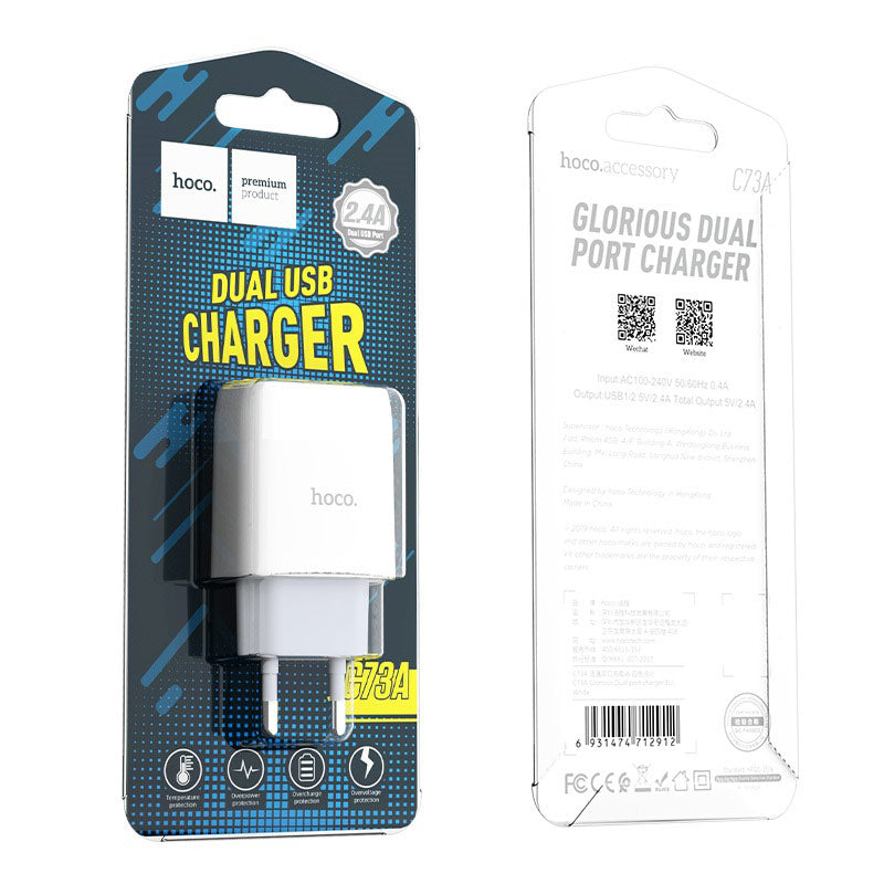 Wall charger “C73A Glorious” EU plug dual USB set with cable