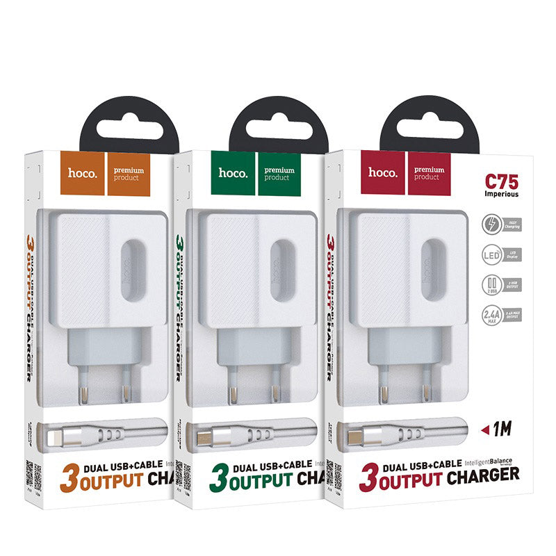 Wall charger “C75 Imperious” dual USB port EU with built-in wire