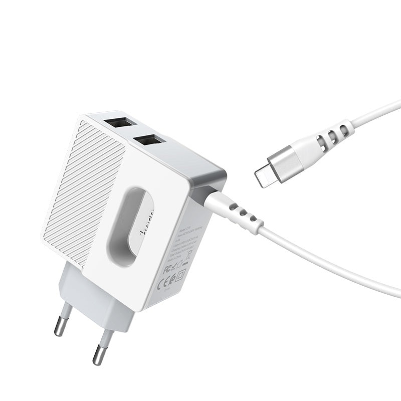Wall charger “C75 Imperious” dual USB port EU with built-in wire