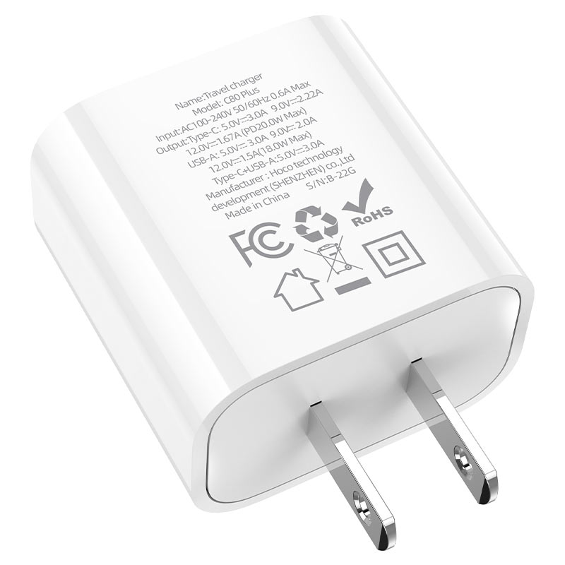 Wall charger “C80 Plus Rapido” PD + QC3.0 US set with cable