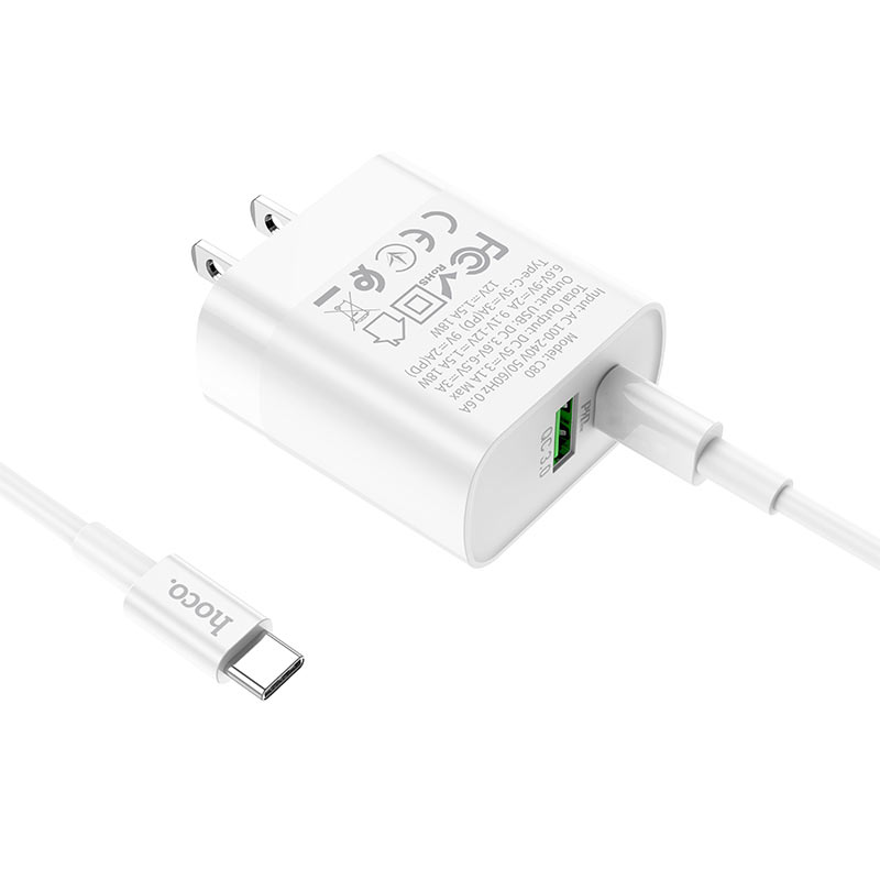 Wall charger “C80 Rapido” PD + QC3.0 US plug set with cable