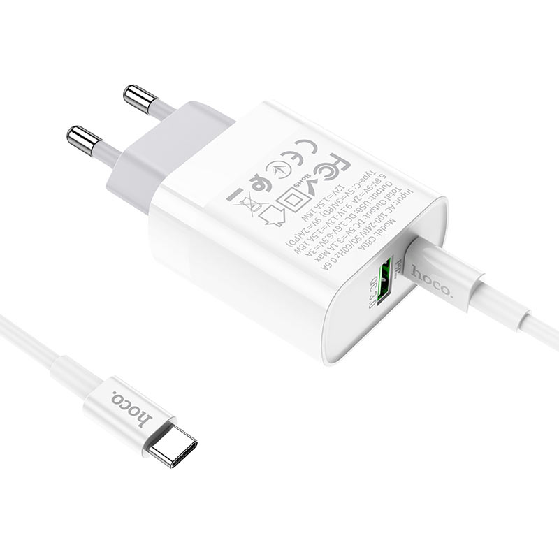 Wall charger “C80A Rapido” PD + QC3.0 EU plug set with cable