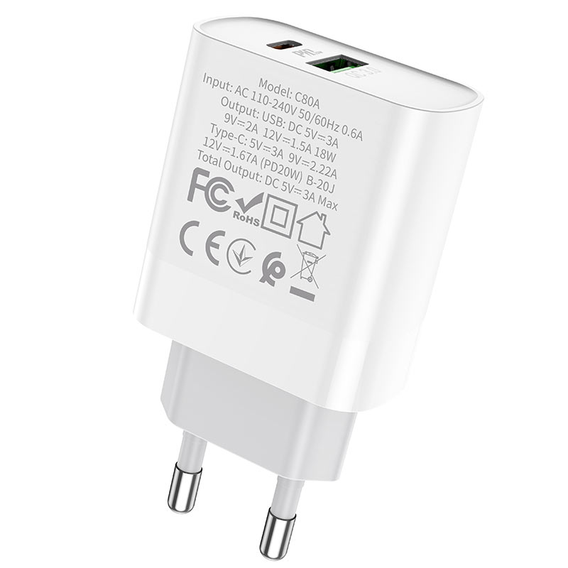 Wall charger “C80A Rapido” PD20W + QC3.0 EU set with cable