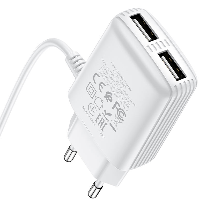 Wall charger “C82A Real power” EU dual port with built-in wire