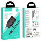 Wall charger “C82A Real power” EU dual port with built-in wire