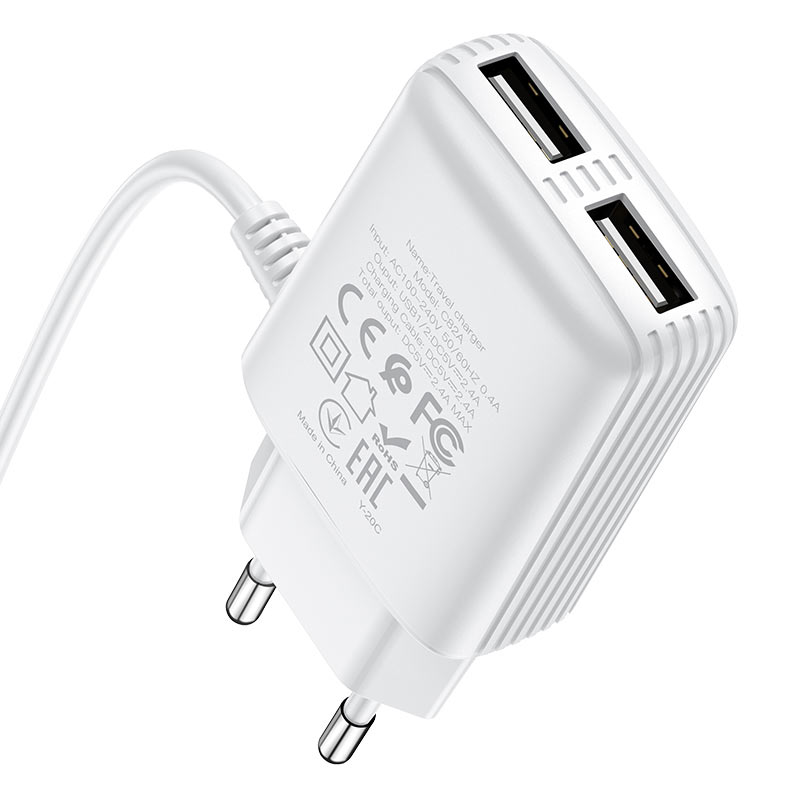 Wall charger “C82A Real power” EU dual port with built-in wire