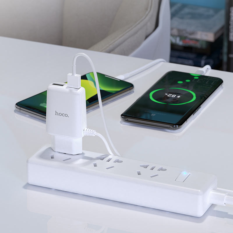 Wall charger “C82A Real power” EU dual port with built-in wire