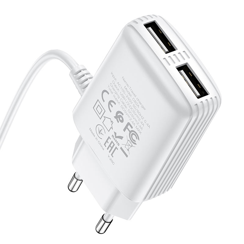 Wall charger “C82A Real power” EU dual port with built-in wire
