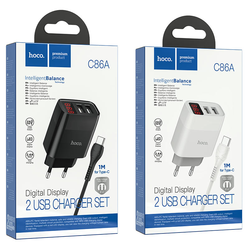 Wall charger “C86A Illustrious” dual port EU set with cable