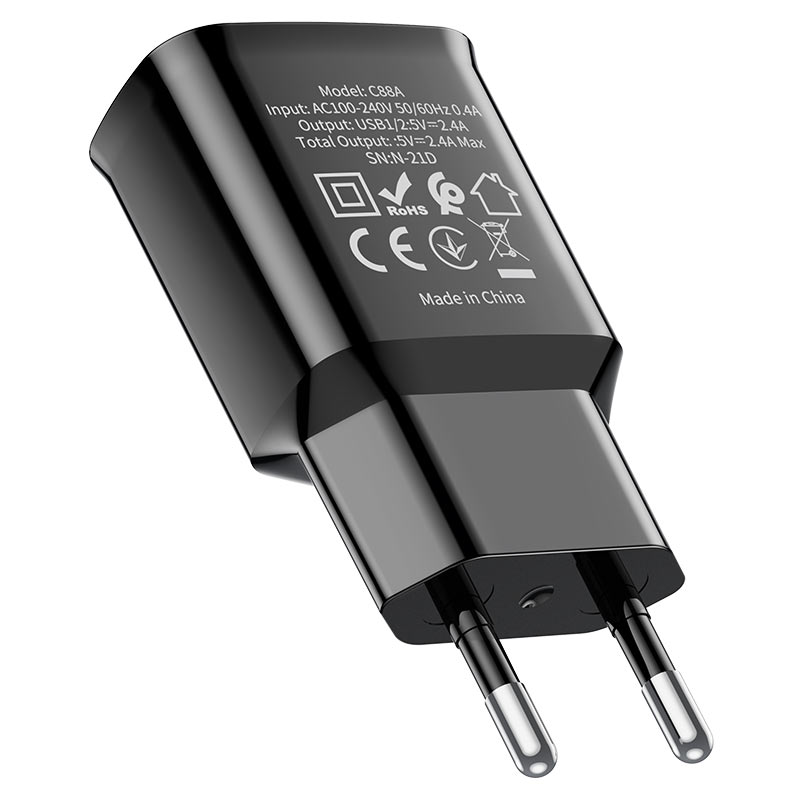 Wall charger “C88A Star round” dual port EU set with cable