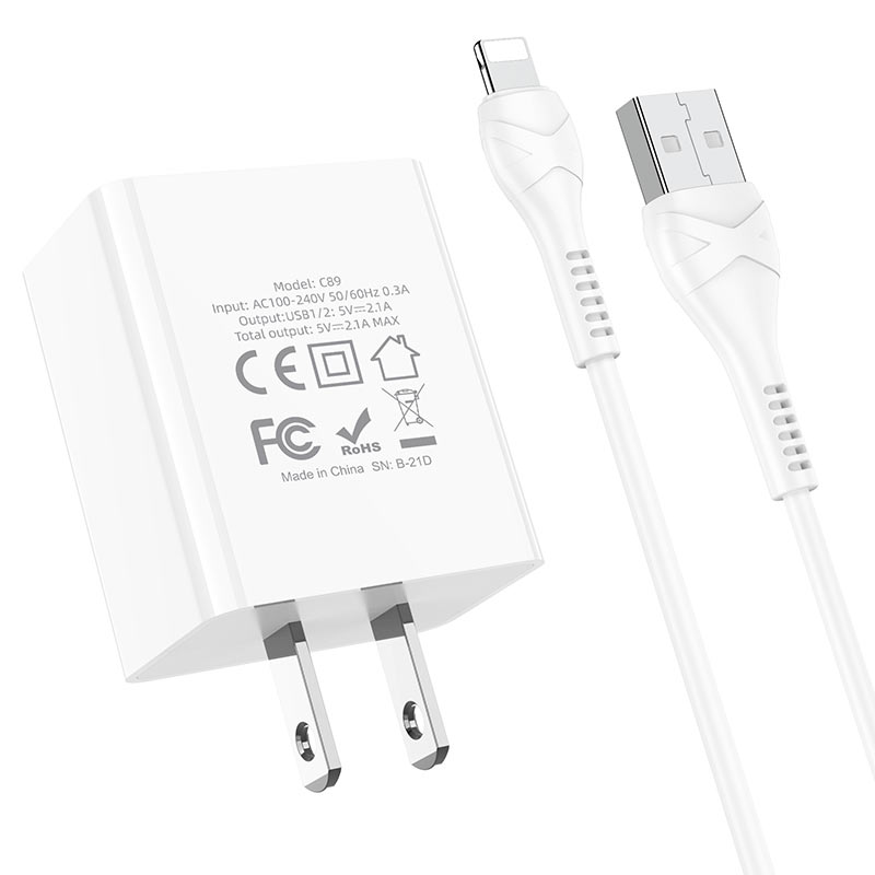 Wall charger “C89 Light road” dual port US set with cable