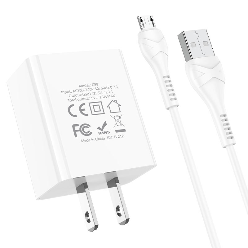 Wall charger “C89 Light road” dual port US set with cable