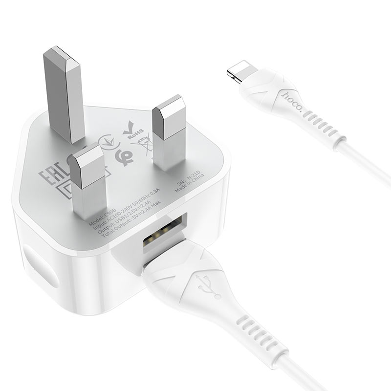 Wall charger “C90B Grandiose” dual port UK set with cable
