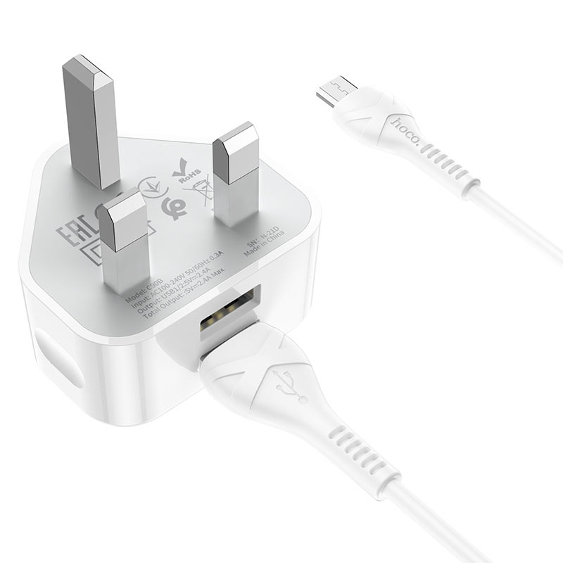 Wall charger “C90B Grandiose” dual port UK set with cable