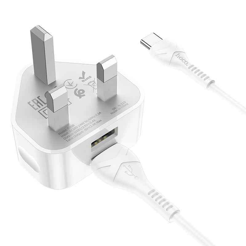 Wall charger “C90B Grandiose” dual port UK set with cable
