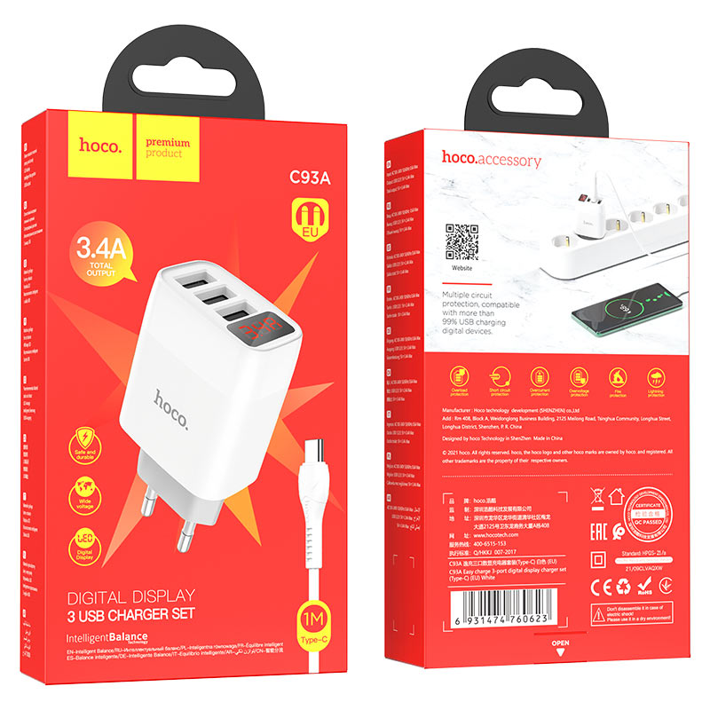 Wall charger “C93A Easy charge” EU set with cable
