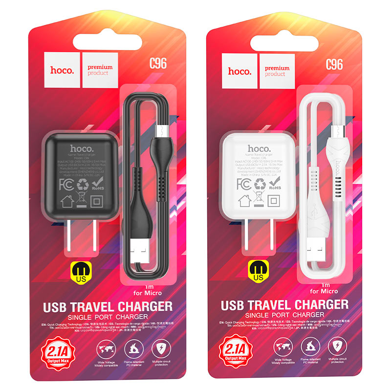 Wall charger “C96” US set with cable
