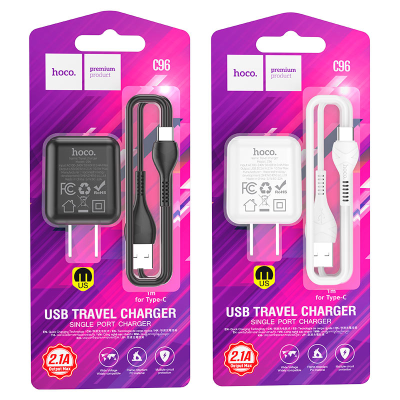 Wall charger “C96” US set with cable