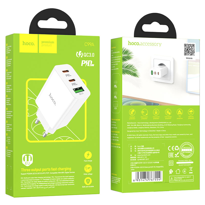 Wall charger “C99A” PD20W + QC3.0 EU set with cable