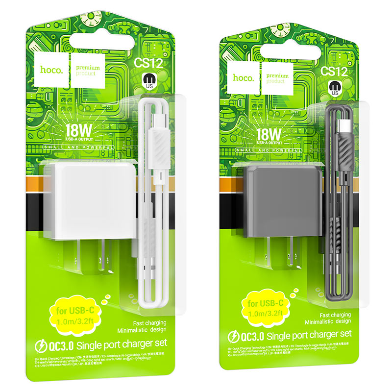 Wall charger “CS12 Ocean” QC3.0 US cable set