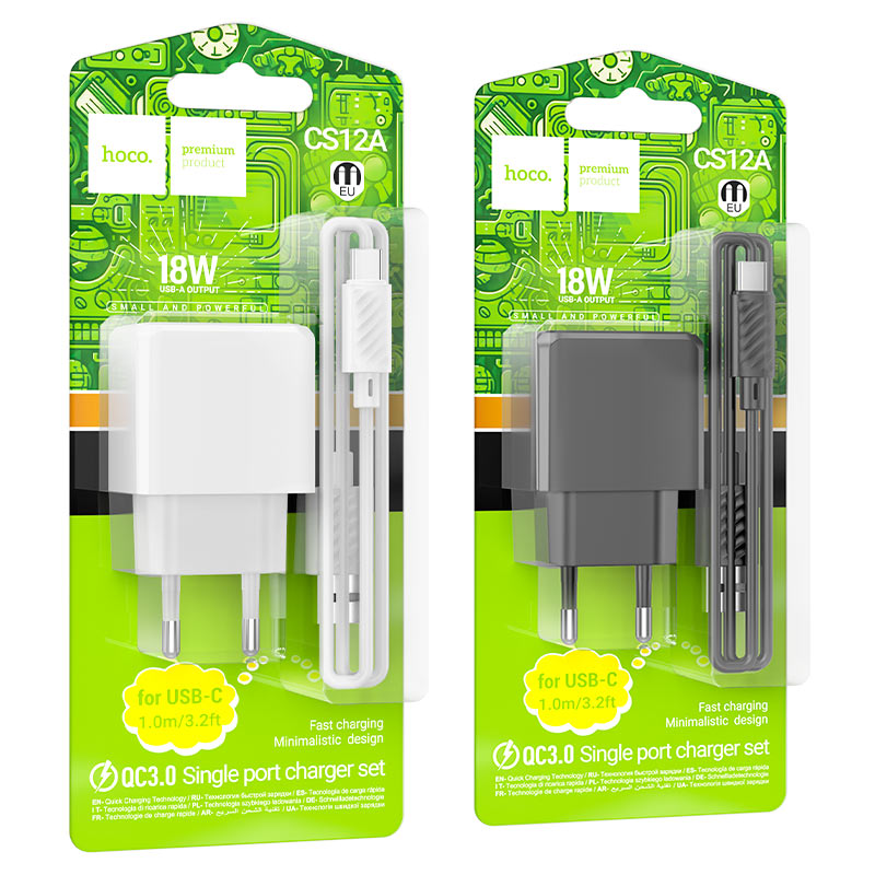 Wall charger “CS12A Ocean” QC3.0 EU cable set