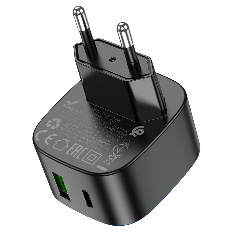 Wall charger “CS32A Rise” PD20W + QC3.0 EU cable set