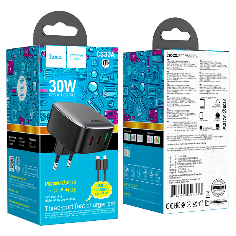 Wall charger “CS33A Amanecer” PD30W + QC3.0 EU cable set