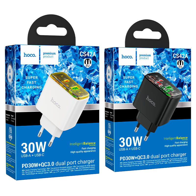 Wall charger “CS42A Smart” PD30W + QC3.0 EU cable set