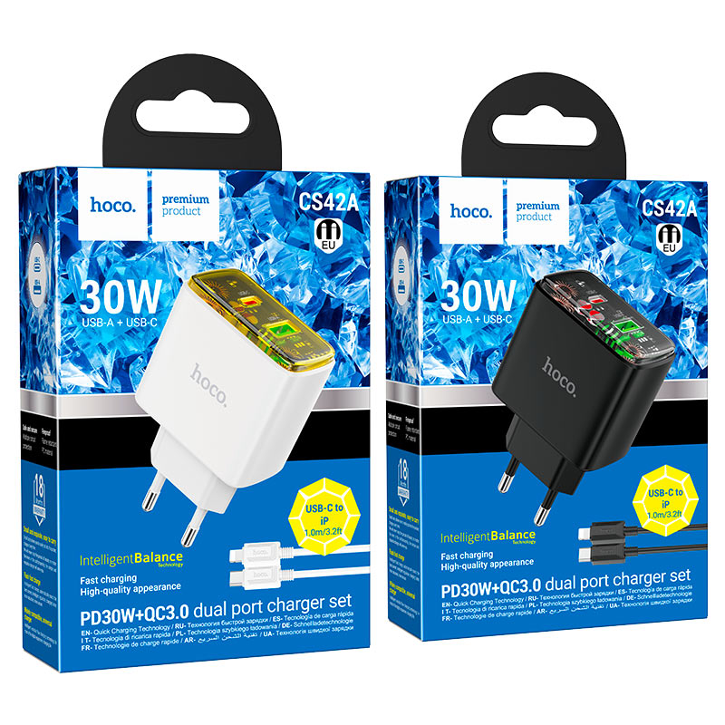 Wall charger “CS42A Smart” PD30W + QC3.0 EU cable set