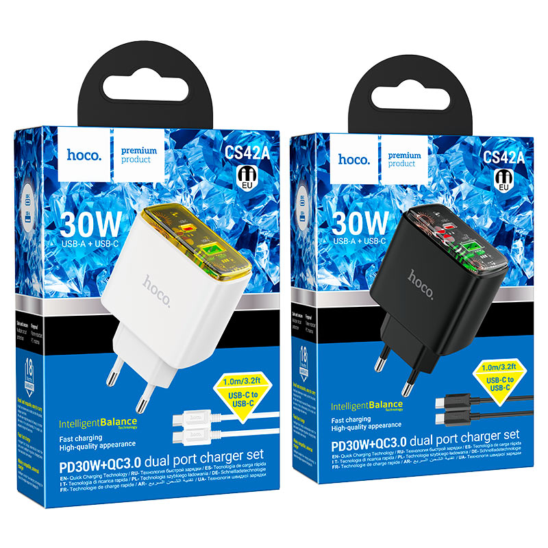 Wall charger “CS42A Smart” PD30W + QC3.0 EU cable set