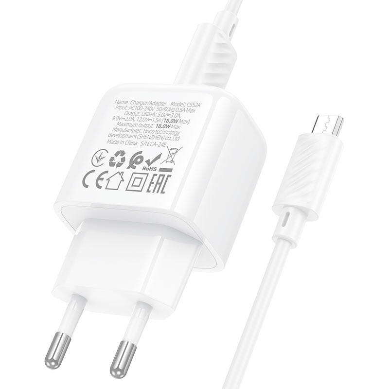 Wall charger “CS52A Surplus” QC3.0 EU cable set