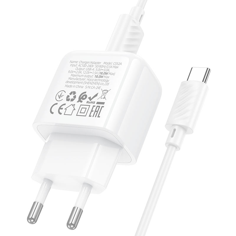 Wall charger “CS52A Surplus” QC3.0 EU cable set